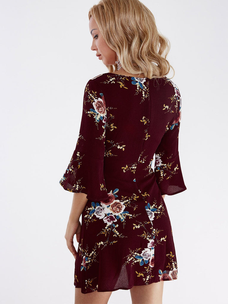 Womens Burgundy Floral Dresses