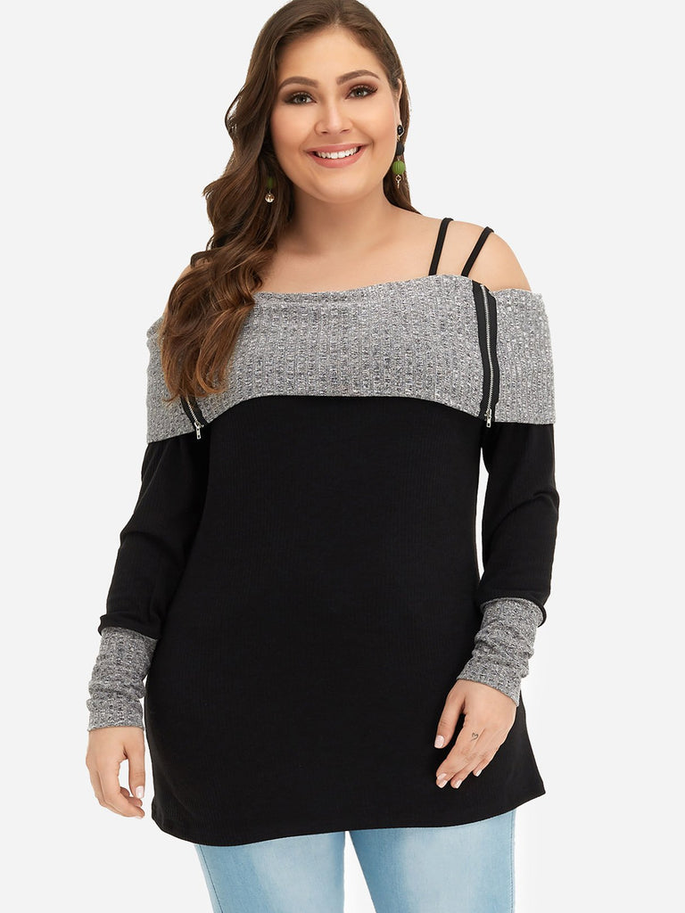 Off The Shoulder Plain Long Sleeve Oversized Tops