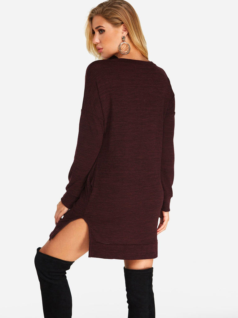 Womens Burgundy V-Neck Dresses