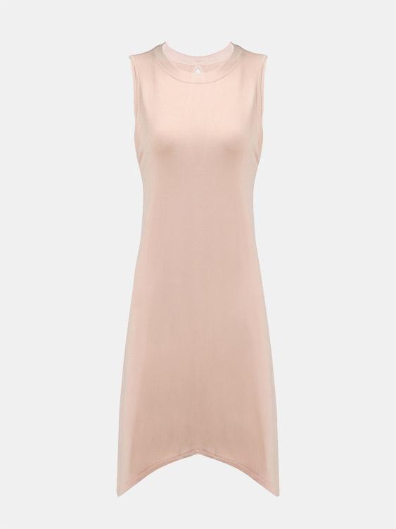 Pink Crew Neck Sleeveless Irregular Hem Casual Dress