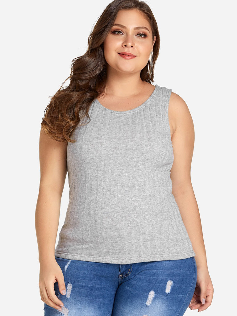 Round Neck Plain Sleeveless Plus Size Tops