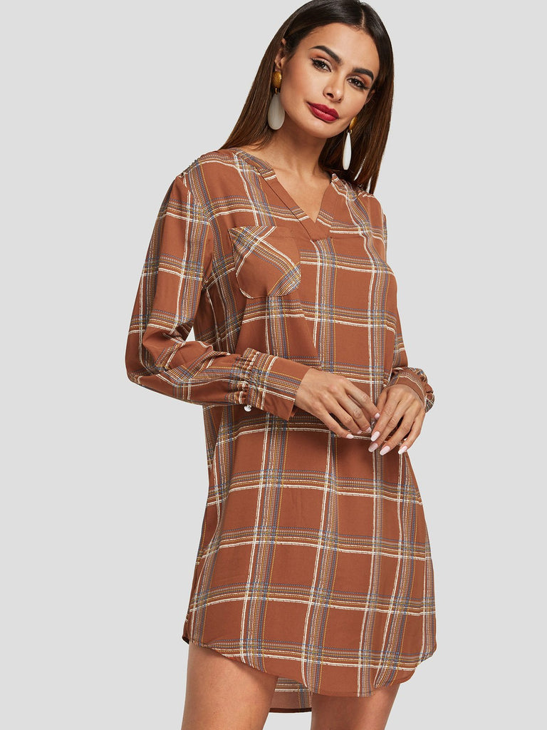 Ladies Rust V-Neck Dresses