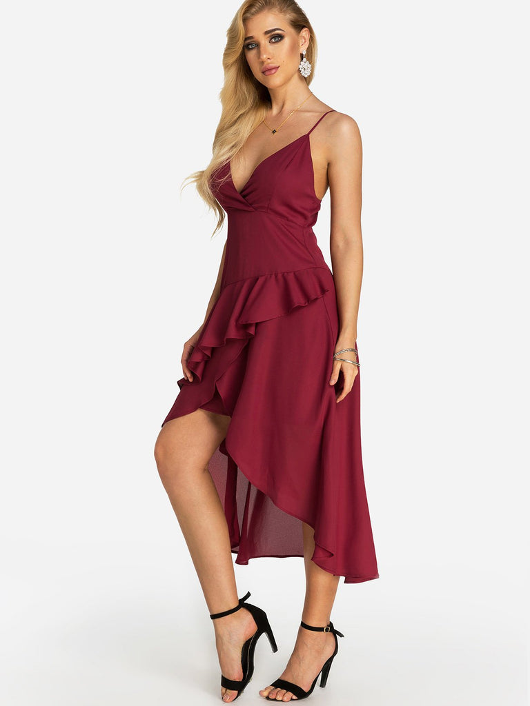 Ladies Red V-Neck Dresses