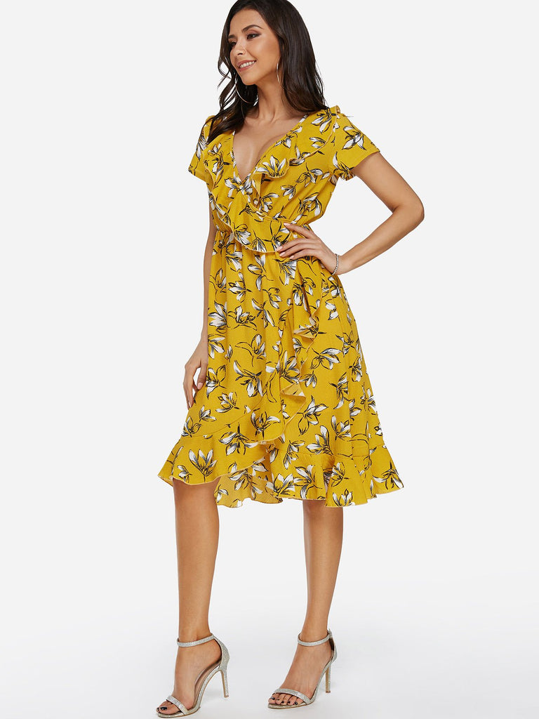 Ladies Yellow Floral Dresses