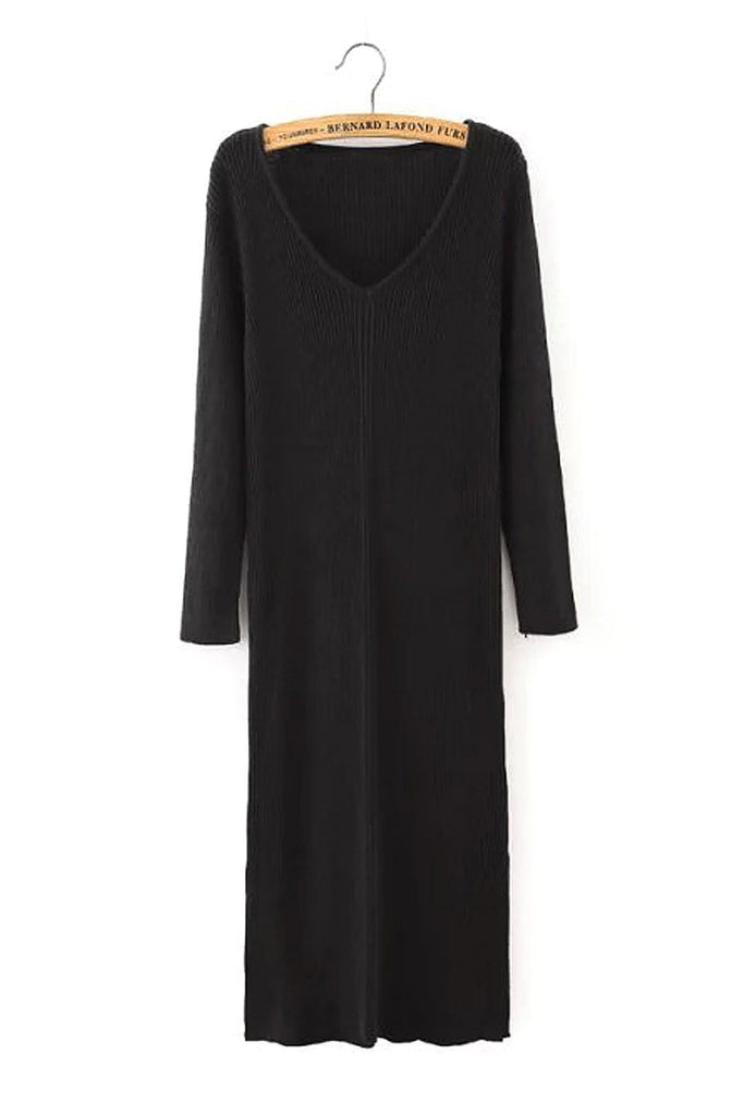 Black V-Neck Half Sleeve Plain Dresses