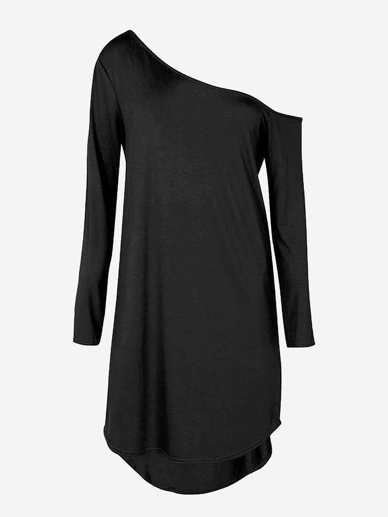 Black Strapless Long Sleeve Irregular Hem Sexy Dress