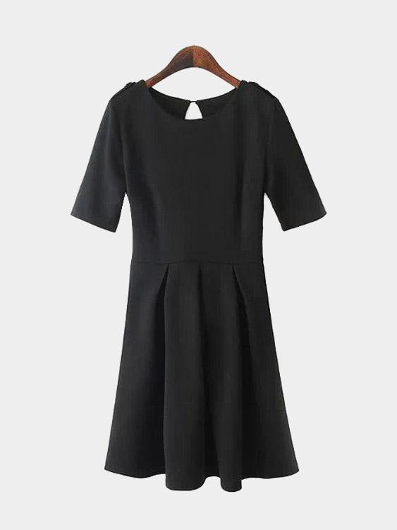 Black Round Neck Half Sleeve Plain Sexy Dresses