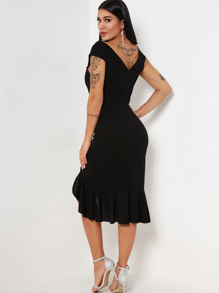 Womens Black V-Neck Dresses