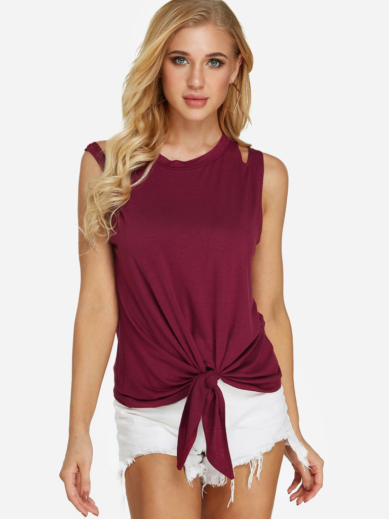 Crew Neck Plain Sleeveless Tank Top