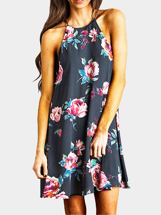 Sleeveless Floral Print Fashion Mini Dress