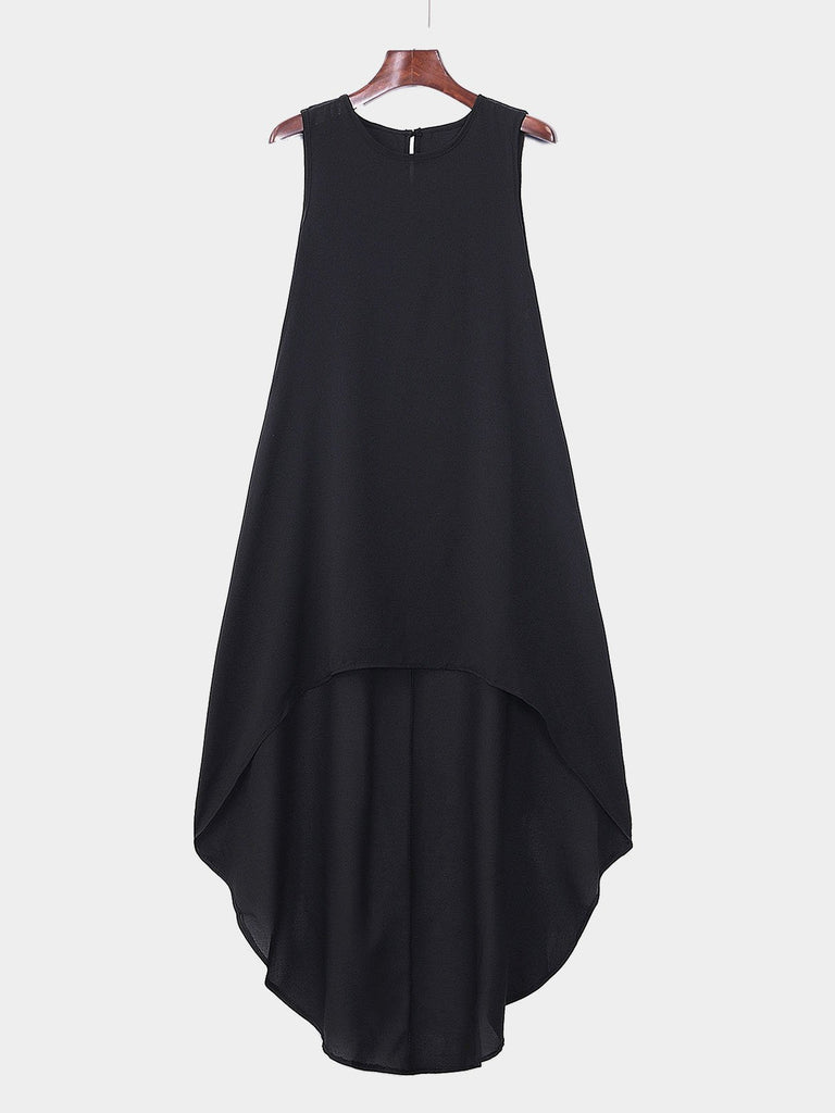 Black Round Neck Sleeveless Irregular Hem Casual Dresses