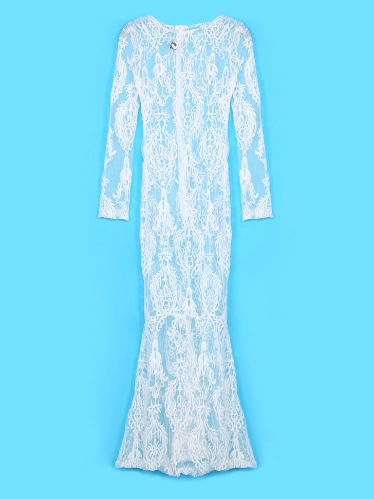 Long Sleeves Lace Maxi Dresses 