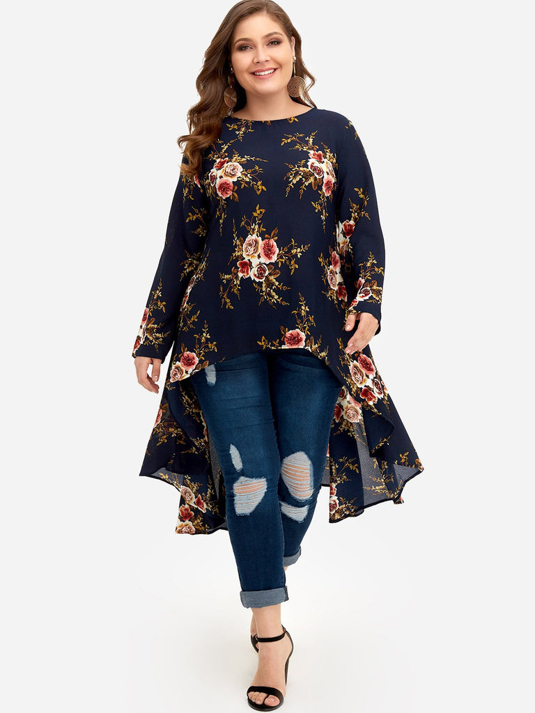 Womens Floral Print Plus Size Tops