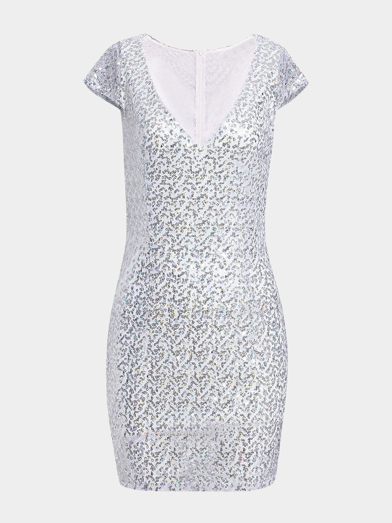 White V-Neck Handmade Beaded Sexy Dress