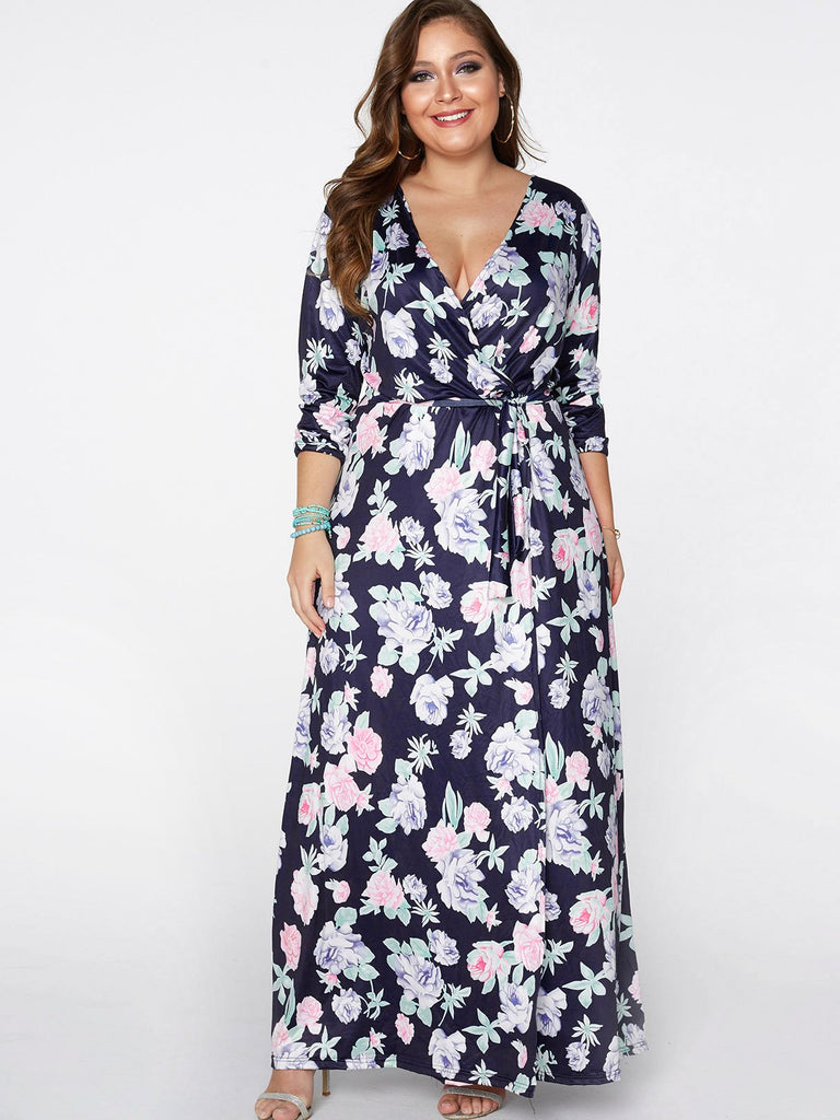 Womens 3/4 Sleeve Plus Size Maxi Dress