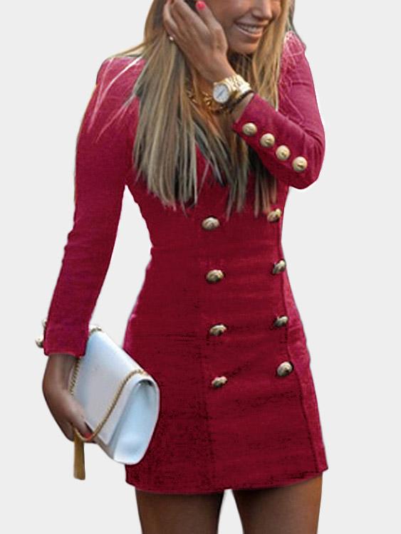 Burgundy Long Sleeve Casual Dress