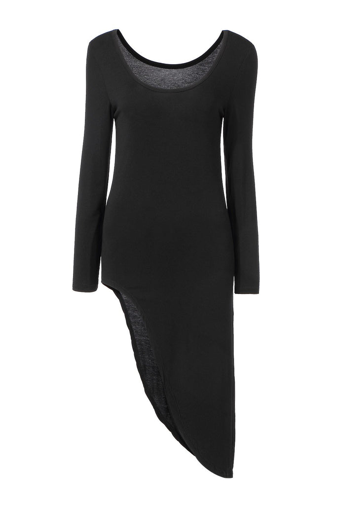 Black Round Neck Long Sleeve Sexy Dress