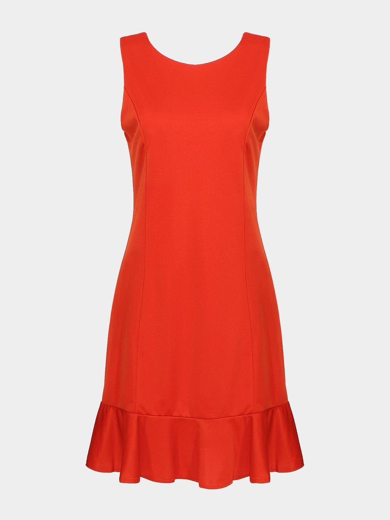 Red Sexy Pleated Flouncing Hem Dresses