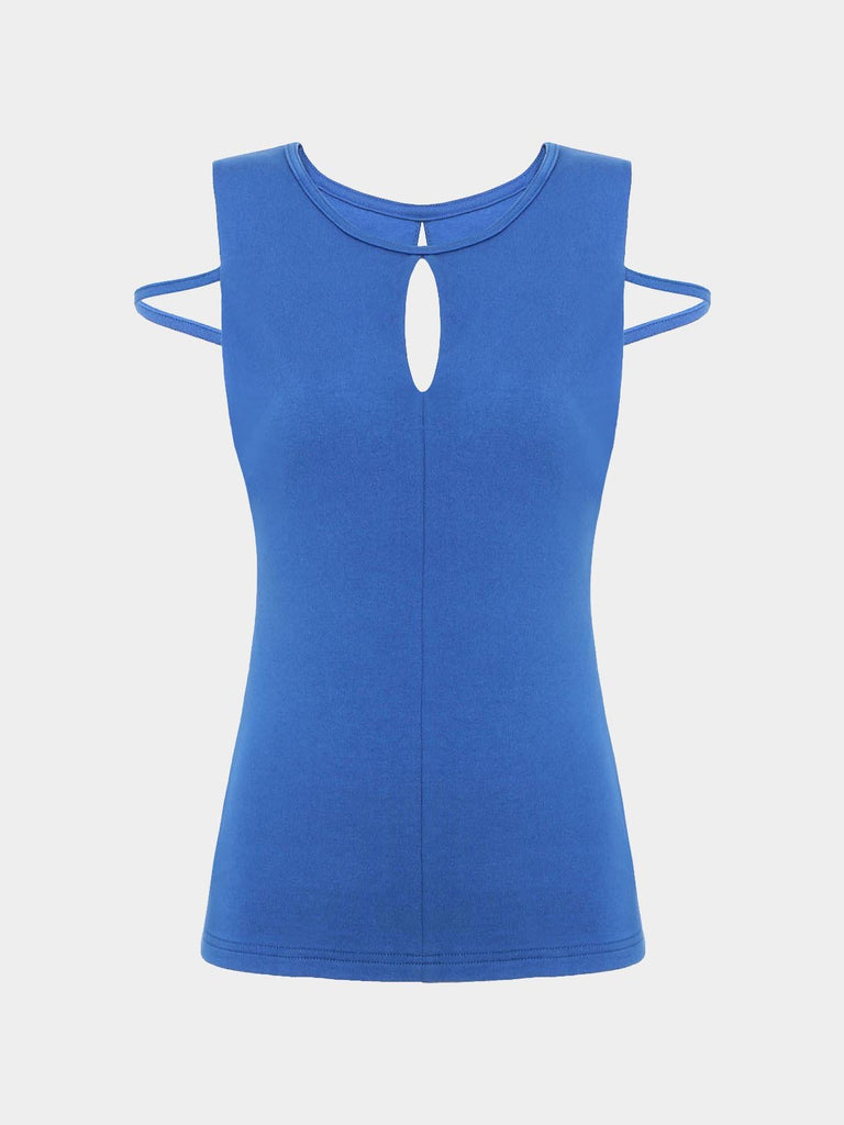 Cut Out Sleeveless Blue Camis