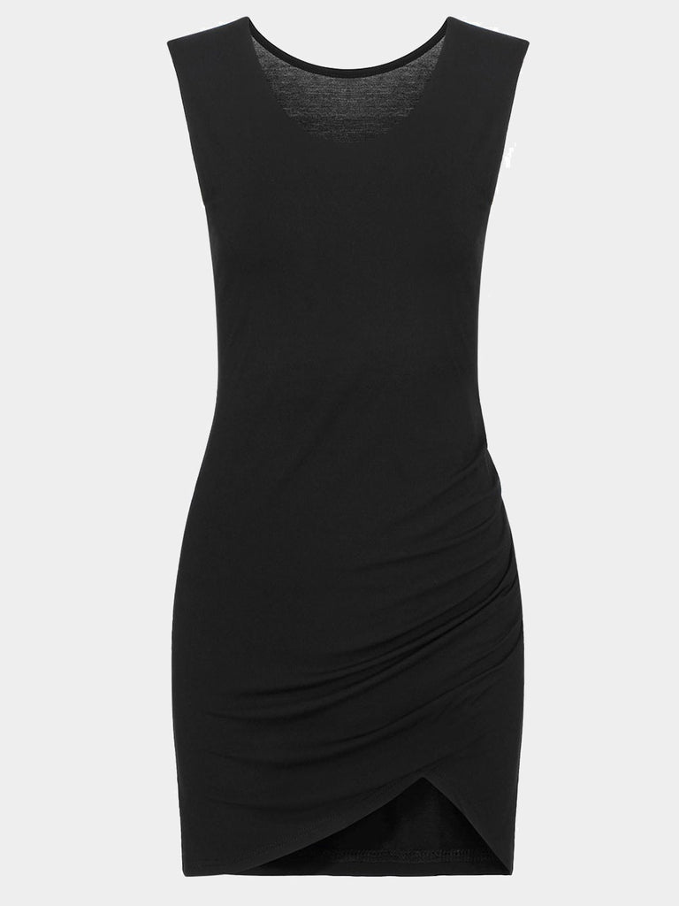 Black Side Pleated Sexy Dress