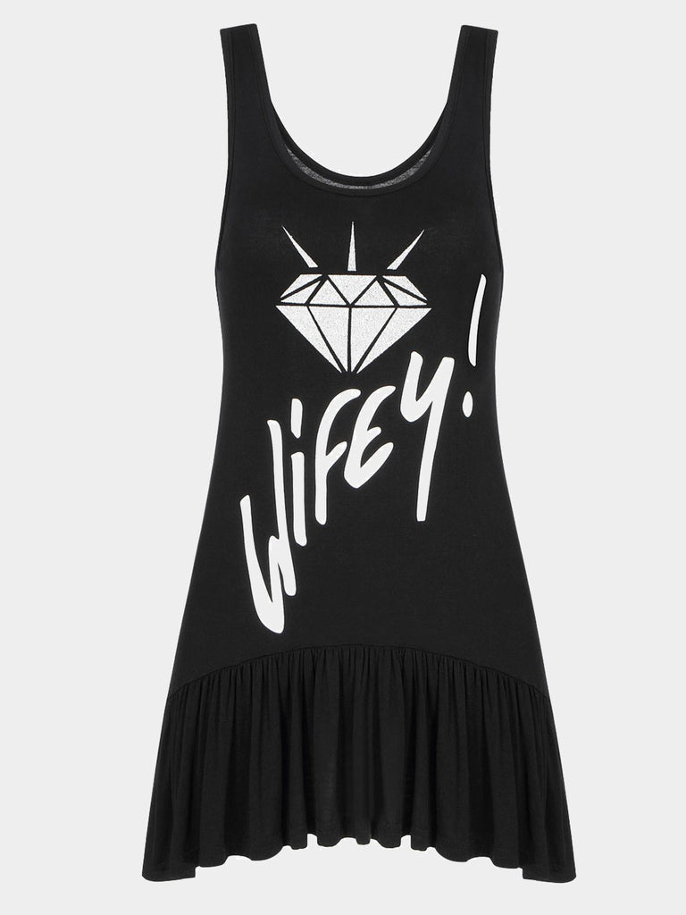 Black Letter And Diamond Print Mini Dress