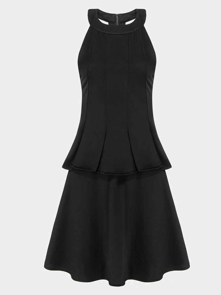 Black Halter Neck Flouncing Hem Sexy Dress