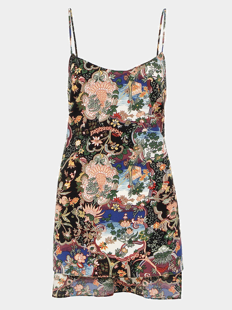 Floral Paisley Print Cami Top With Side Split